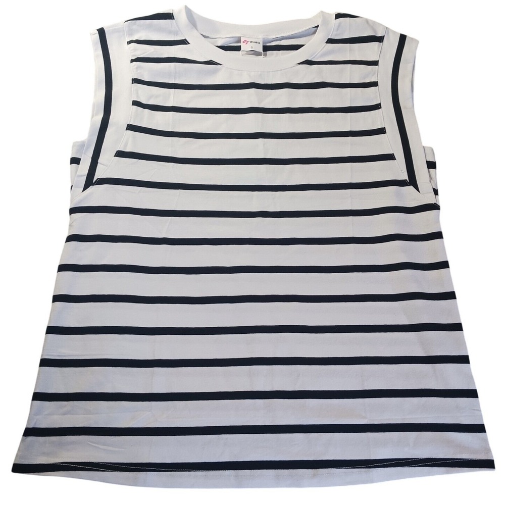 WIHOLL Striped Muscle Tank Top 959 Womens Small White‎ Black Sleeveless Tee